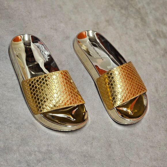Metallic Gold Snake Pattern Slide Sandals With Reflective Sole - Stylish & Comfo - Picture 4 of 5